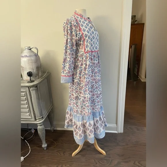 MADISON MATHEWS CHARLESTON DUTCH BLUE FLORAL LINED MAXI RUFFLE DRESS - Picture 8 of 12